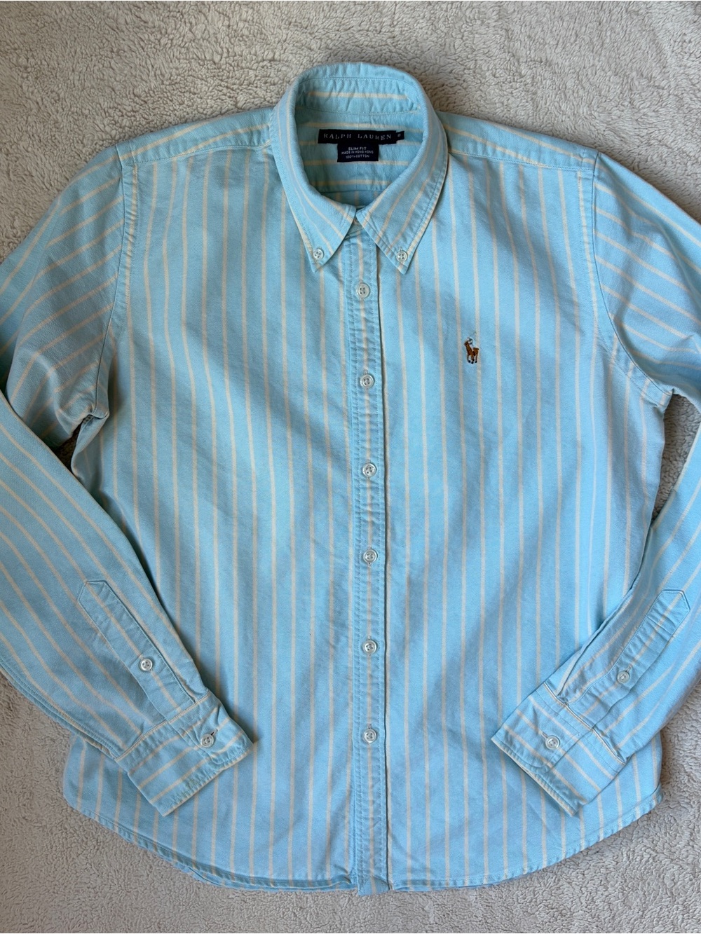 Ralph Lauren Light Blue and White Striped Button-Down Shirt Women Size 8